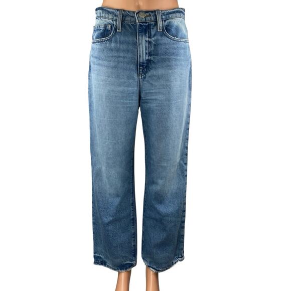 Frame Le Jane Blue High Waisted Distressed Wide Leg Crop Denim Jeans Pants Sz 26 - Picture 1 of 5